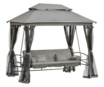 Outsunny Balansoar 3 Locuri si Sezlong cu Copertina tip Foisor cu Plasa Impotriva Tantarilor si Perne