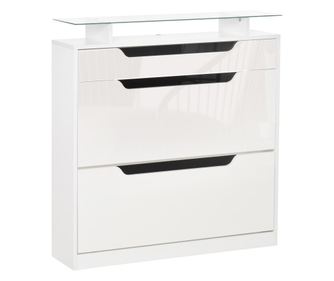 HOMCOM Suport de Pantofi Modern 2 Sertare pentru 16 Perechi de Pantofi Raft din Sticla 89x23x96cm