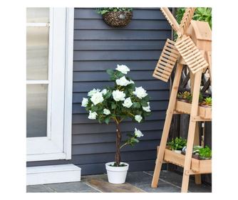 Outsunny Arbore Artificial Camelia cu 21 Flori si Ghiveci Inalt 90cm Outsunny