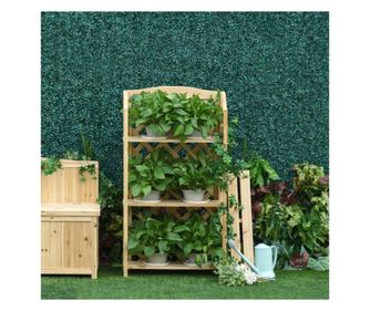 Outsunny Raft pentru Plante Pliabil cu 4 Rafturi Reglabile din Lemn Outsunny
