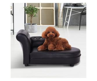 PawHut Canapele pentru caini Chaise Longue Canapea Tapitata pentru Animale, Negru, 82.5x45x41.5cm