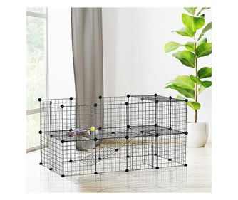 PawHut Tarc Cusca Personalizabil pentru Animalute de Companie in Metal Negru 36 Panouri 35x35cm