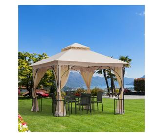 Outsunny Pavilion De Gradina Cu Acoperis Dublu Din Metal si Poliester,bej, 3x3m