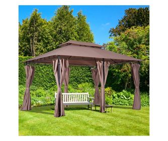 Outsunny Foisor din Otel cu Acoperis Dublu si Perdele Impermeabile culoare kaki 4 x 3 m Outsunny