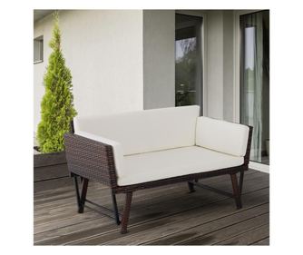 Outsunny Canapea De Gradina 2locuri Transformabil In Sezlong In Pe Rattan, Alb, 129x66x67cm