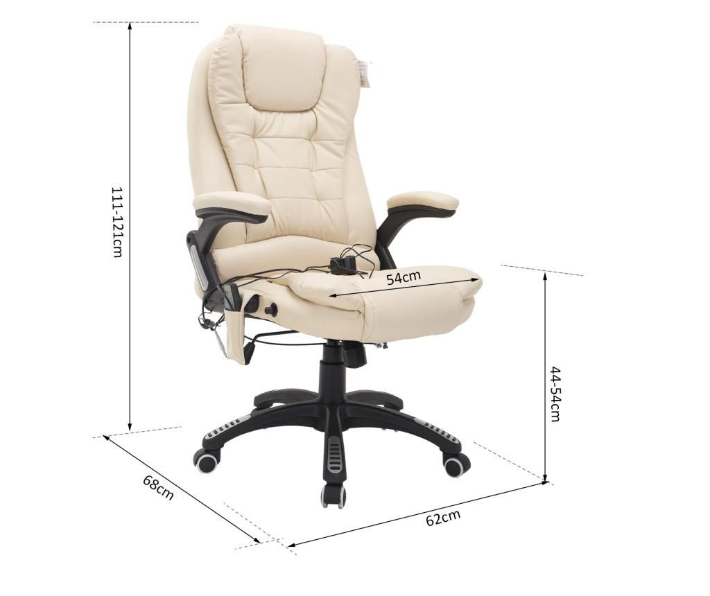 Homcom Fotoliu De Birou Cu Masaj In Piele Sintetica, Beige, 62x68x111-121cm 