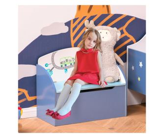 HOMCOM Cutie de Depozitare pentru Jucarii Banca din Lemn Albastru pentru Copii 3-8 Ani HOMCOM