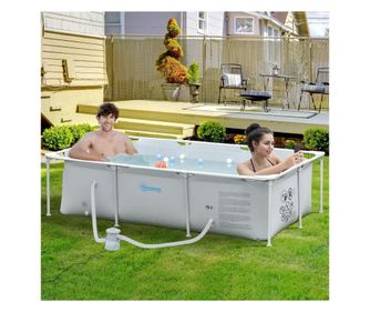 Outsunny Piscina Deasupra Solului Autoportanta Rigida Rectangulara cu Filtru Gri Outsunny