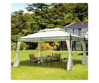Outsunny Foisor cu Dublu Acoperis si 4 Prelate Laterale, Crem, 3x4m Outsunny