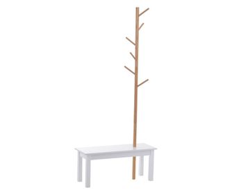 Homcom Banca Cu Cuier In Bambù, Culoare Alb Si Lemn, 80x30x180cm