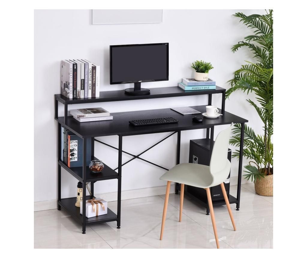 HOMCOM Computer Desk with Shelf, Adjustable Mats, Modern for Home Office