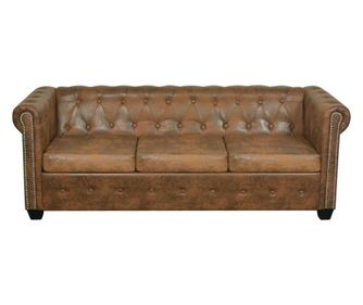 Chesterfield kotni kavč trosed umetno usnje bele barve