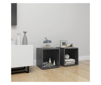TV komode, 2 kom., ekstra sjajna siva, 37x35x37 cm, iverica