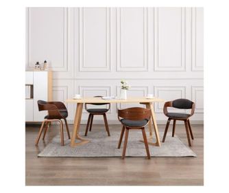 Jedilni stoli 6 kosov ukrivljen les in sivo blago