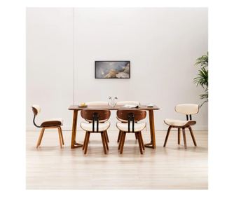 Jedilni stoli 6 kosov krem ukrivljen les in umetno usnje