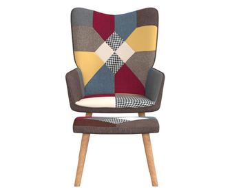 Relaxační křeslo se stoličkou patchwork textil