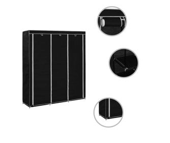 282453 Wardrobe with Compartments and Rods Black 150x45x175 cm Fabric