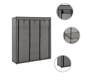282456 Wardrobe with Compartments and Rods Grey 150x45x175 cm Fabric