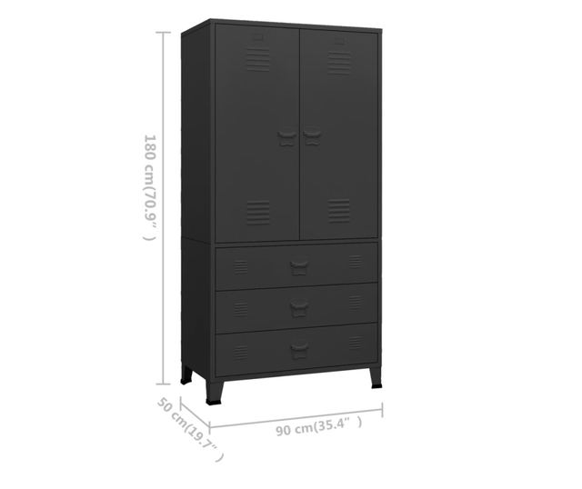 Industrijski ormar crni 90 x 50 x 180 cm metalni
