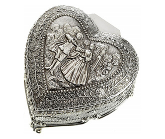 Pufo Heart метална кутия за антимон за съхранение и организиране на бижута и аксесоари, модел във формата на сърце, сребро