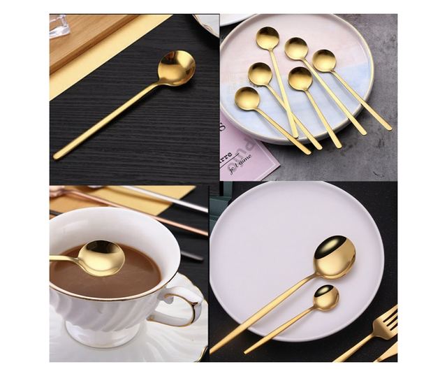 6 teáskanál készlet Pufo Simple kávéhoz, teához, desszerthez, rozsdamentes acélhoz, aranyhoz 13 cm