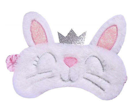 Masca pentru dormit sau calatorie, cu gel detasabil, Pufo Kitty, 20 cm, alb