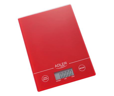 Кухненска везна Adler AD 3138r, 5 кг, LCD екран, ТАРА, Включена батерия, Червен