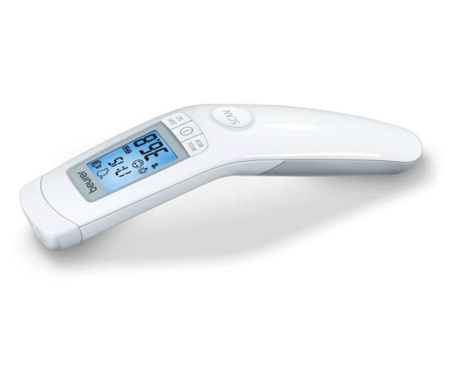 Безконтактен термометър Beurer FT 90, Infrared, 60 запаметявания, Дата и час, C/F, Бял