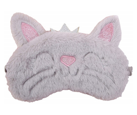 Masca pentru dormit sau calatorie, cu gel detasabil, Pufo Kitty, 20 cm, gri