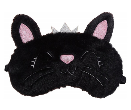 Masca pentru dormit sau calatorie, cu gel detasabil, Pufo Kitty, 20 cm, negru