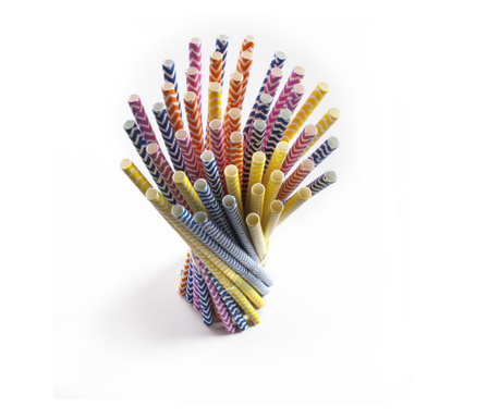 48 darabos Ibili-Eco szívószál készlet, kraft papír, 0,6x20 cm, többszínű, többféle színű