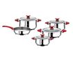 9 darabos fedeles edénykészlet OMS, rozsdamentes acél 18/10, ezüst/piros