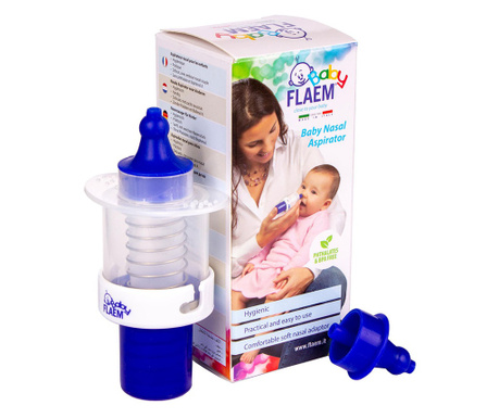Aspirator nazal manual FLAEM Baby, pentru bebelusi si copii, Alb/Albastru, AC0423P