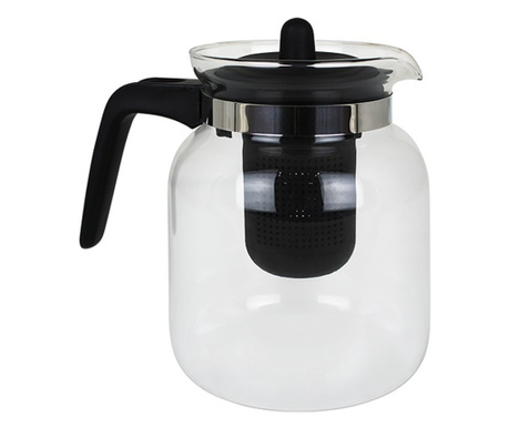Excellent Houseware teáskanna teafőzővel, üveg/műanyag, 16 x 10,5 cm, átlátszó/fekete