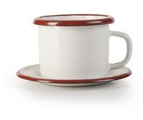 Eszpresszó csésze csészealjjal Ibili-Bordeaux, zománcozott acél, 5x5 cm, fehér/piros