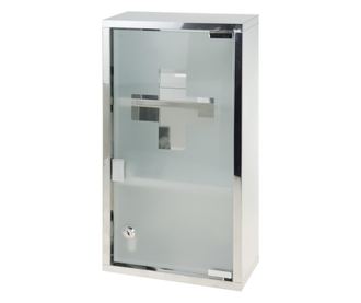 Bathroom Solutions gyógyszeres szekrény, rozsdamentes acél/üveg, 25x12x48 cm, ezüst