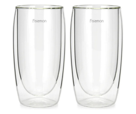 Set 2 pahare fissman-frappe, sticla borosilicata, 7.5x15 cm, 350 ml, transparent