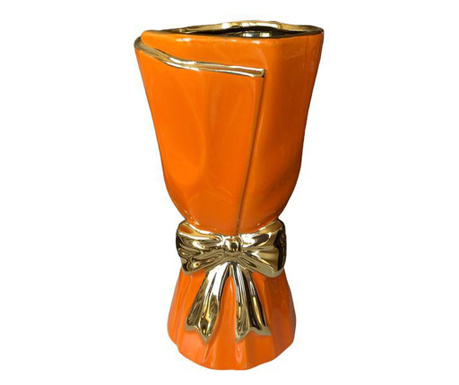 Оранжева ваза с панделка 19,5 см