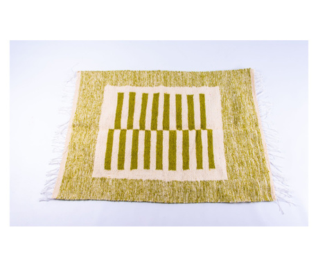 Covor tesut manual din lana naturala verde cu alb 110 x 60 cm