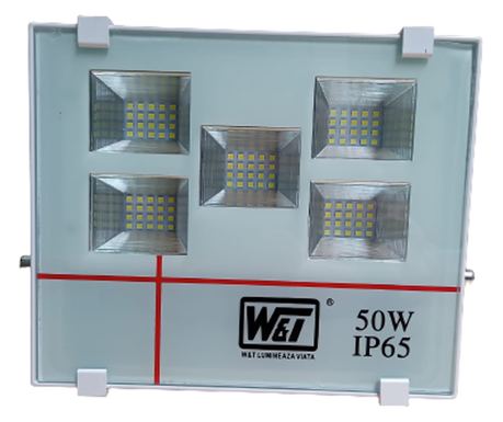 LED проектор, мощност 50W, студена светлина, 100 светодиода, 4500 лумена, ъгъл на осветяване 120°, светлина, бял