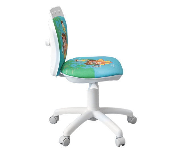 Scaun de birou pentru copii Ministyle, baza alba, textil Foxy Pirate, multicolor