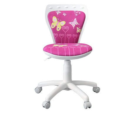 Scaun de birou pentru copii Ministyle, baza alba, textil Foxy Butterfly, multicolor