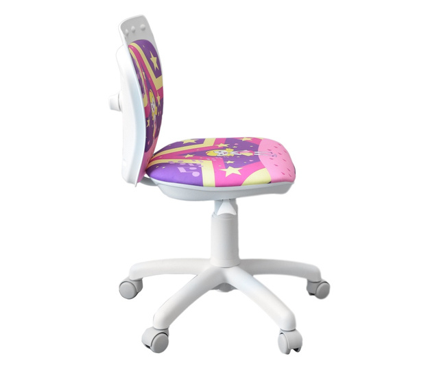 Scaun de birou pentru copii Ministyle, baza alba, textil Foxy Superstar, multicolor