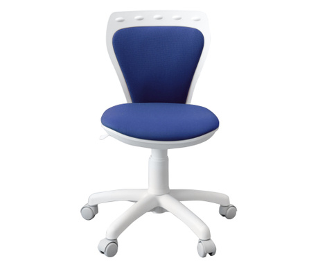 Scaun de birou pentru copii Ministyle, baza alba, textil C14, negru-albastru