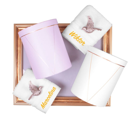 spersonalizowany zestaw wedding towel box (biały+fiolet) - ręczniki w pudełku