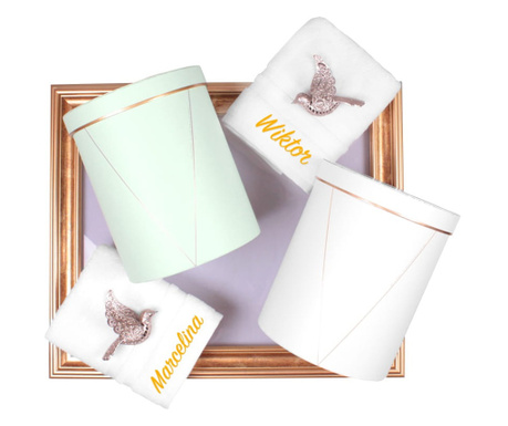 spersonalizowany zestaw wedding towel box (biały+miętowy) - ręczniki w pudełku