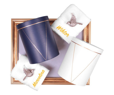 spersonalizowany zestaw wedding towel box (biały+granatowy) - ręczniki w pudełku