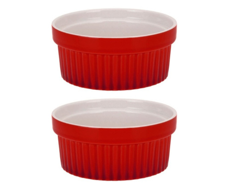 2 darabos szett Excellent Houseware, porcelán, 11x5 cm, piros/fehér