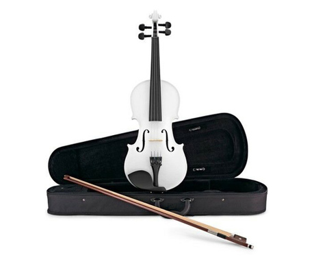 Класическа дървена цигулка IdeallStore, размер 4/4, бяла, включена пета