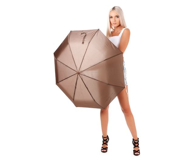Umbrela pliabila, cu functia de deschidere/inchidere automata, rezistenta la vant, Maro, 90cm